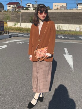 「70's」｜「アイテム（セットアップ）」を使った、bambiさん（レディース・160cm）の秋コーディネート