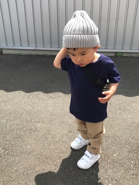 「1歳半」｜「アイテム（ニットキャップ/ビーニー）」を使った、あおみちさん（キッズ・80cm）の夏コーディネート