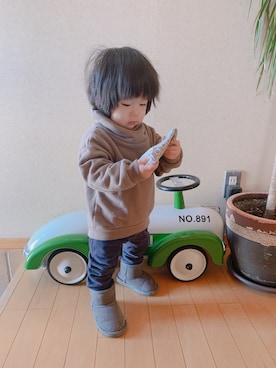 「1歳3ヶ月」｜「アイテム（スウェット）」を使った、あおみちさん（キッズ・100cm）の冬コーディネート