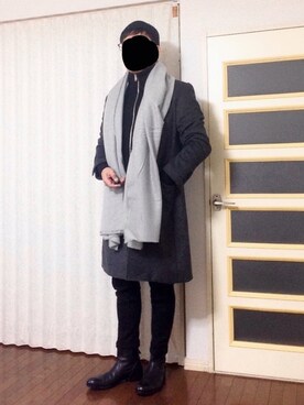 「ジップアップニット」｜「アイテム（チェスターコート）」を使った、ftyhさん（メンズ・175cm）の冬コーディネート