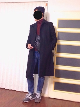 「JOHN LAWRENCE SULLIVAN（ジョンローレンスサリバン）のアイテム（ステンカラーコート）」を使った、ftyhさん（メンズ・175cm）の冬コーディネート