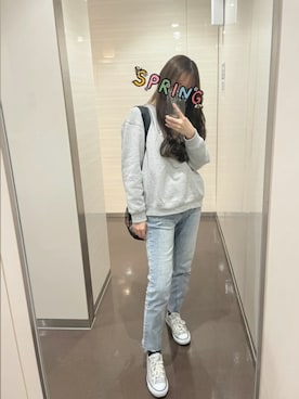 「Coca Cola（コカコーラ）のアイテム（スウェット）」を使った、eee👽さん（レディース・154cm）の春コーディネート