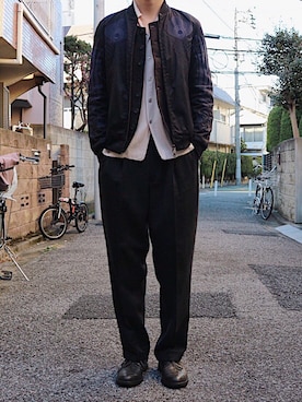 「MIHARAYASUHIRO（ミハラヤスヒロ）のアイテム（スカジャン）」を使った、いわたさん（メンズ・178cm）の冬コーディネート