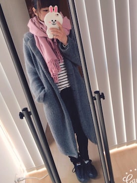 「黒コンバース」｜「アイテム（その他アウター）」を使った、aya＊Fさん（レディース・157cm）の冬コーディネート