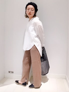 「スキッパーシャツ」｜「アイテム（ハンチング/ベレー帽）」を使った、バヤコさん（レディース・161cm）の春コーディネート