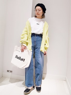 「GLOBAL WORK（グローバルワーク）のコクーンワイドデニム/819864（デニムパンツ）」を使った、バヤコさん（レディース・161cm）の春コーディネート