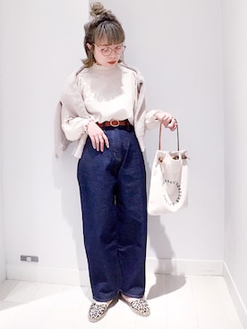 「GLOBAL WORK（グローバルワーク）のコクーンワイドデニム/819864（デニムパンツ）」を使った、バヤコさん（レディース・161cm）の春コーディネート