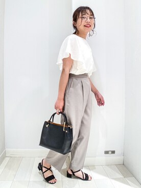 「GLOBAL WORK（グローバルワーク）のケア楽リネンライクスラックス/888583（その他パンツ）」を使った、バヤコさん（レディース・161cm）の夏コーディネート