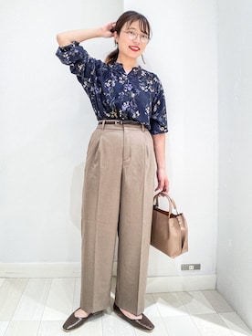 「GLOBAL WORK（グローバルワーク）のサラサラリラックスプリントブラウス/891220（シャツ/ブラウス）」を使った、バヤコさん（レディース・161cm）の秋コーディネート