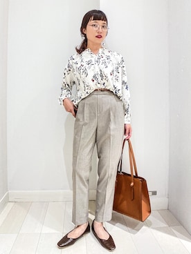 「GLOBAL WORK（グローバルワーク）のサラサラリラックスプリントブラウス/891220（シャツ/ブラウス）」を使った、バヤコさん（レディース・161cm）の秋コーディネート