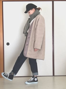 「リバーシブル」｜「アイテム（キャスケット）」を使った、makoさん（レディース・162cm）の冬コーディネート