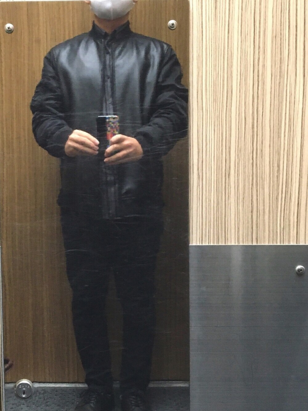 「モード、ブラックコーデ、いいね、save、フォローお願いします🤑、おしゃれさんと繋がりたい、PLST、Adam et Rope'、Dr.Martens、秋冬コーデ、秋アウター、キレイめ」｜「PLSTのＭen フェイクレザーMA−1ジャケット（ジャケット/アウター、ブラック系）」を使った、S.Kimuraさん（メンズ・165cm）の秋コーディネートの1枚目の写真