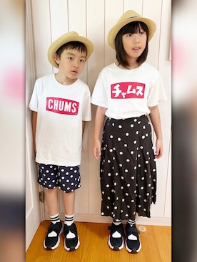 「CHUMS（チャムス）のアイテム（トップス）」を使った、fumika.mさん（キッズ・130cm）の夏コーディネート