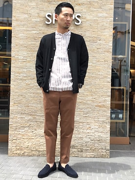 「スエードシューズ」｜「アイテム（ローファー）」を使った、前田さん（メンズ・177cm）の夏コーディネート
