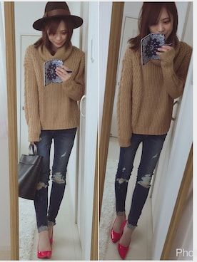 「クラッシュデニム」｜「アイテム（PC・スマホグッズ/家電）」を使った、natsukaさん（レディース・159cm）の冬コーディネート