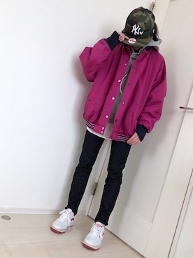 「RODEO CROWNS WIDE BOWL（ロデオクラウンズワイドボウル）のアイテム（ブルゾン）」を使った、natsukaさん（レディース・159cm）の冬コーディネート