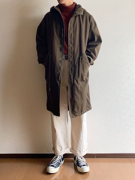 「CASPER JOHN（キャスパージョン）のアイテム（モッズコート）」を使った、raiさん（メンズ・177cm）の冬コーディネート