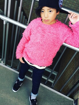 「CONVEX（コンベックス）のアイテム（帽子）」を使った、MMKKさん（キッズ・120cm）の冬コーディネート