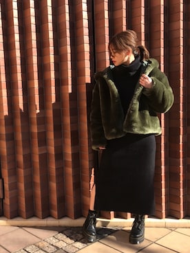 「黒ワンピ」｜「アイテム（その他アウター）」を使った、m a iさん（レディース・155cm）の冬コーディネート