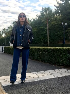 「ムートン」｜「アイテム（デニムジャケット）」を使った、m a iさん（レディース・155cm）の冬コーディネート