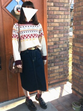 「Jocomomola（ホコモモラ）のアイテム（トップス）」を使った、mooさん（レディース・152cm）の冬コーディネート