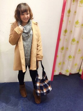「ムートンブーツ」｜「アイテム（ステンカラーコート）」を使った、kitaさん（レディース・147cm）の冬コーディネート