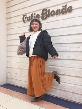 「プリーツ」｜「アイテム（ハンチング/ベレー帽）」を使った、kitaさん（レディース・147cm）の冬コーディネート
