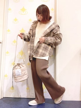 「ケーブルニット」｜「アイテム（ミリタリージャケット）」を使った、kitaさん（レディース・147cm）の秋コーディネート