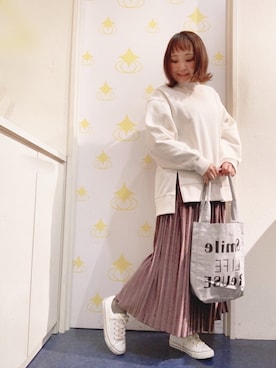 「ベロアスカート」｜「アイテム（スウェット）」を使った、kitaさん（レディース・147cm）の冬コーディネート