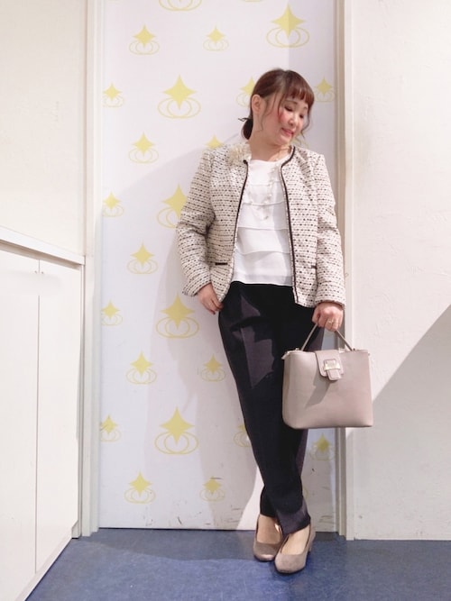 セール】【S-5L】ネオリッチツイードジャケット（ノーカラージャケット