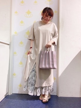 「プリーツバッグ」｜「アイテム（ワンピース/ドレス）」を使った、kitaさん（レディース・147cm）の夏コーディネート
