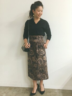 「ADAM ET ROPE'（アダムエロペ）のボロネーゼパンプス（パンプス）」を使った、KANEKOさん（レディース・155cm）の秋コーディネート