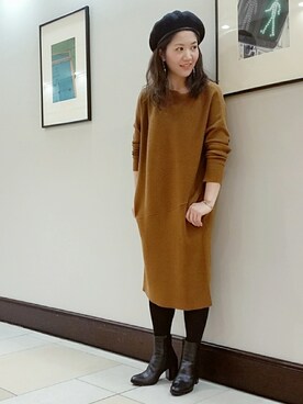 「アイテム（ハンチング/ベレー帽）」を使った、KANEKOさん（レディース・155cm）の冬コーディネート