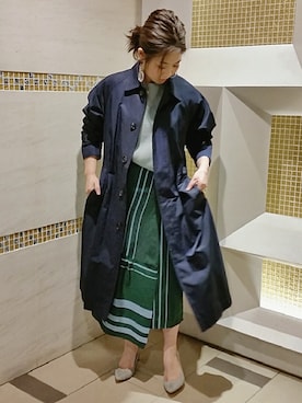 「ADAM ET ROPE'（アダムエロペ）のアイテム（ステンカラーコート）」を使った、KANEKOさん（レディース・155cm）の冬コーディネート