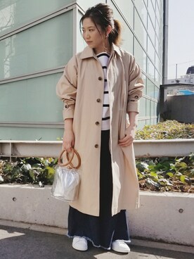 「ADAM ET ROPE'（アダムエロペ）のアイテム（ステンカラーコート）」を使った、KANEKOさん（レディース・155cm）の冬コーディネート
