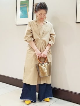 「ADAM ET ROPE'（アダムエロペ）のアイテム（シャツワンピース）」を使った、KANEKOさん（レディース・155cm）の春コーディネート