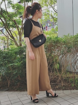 「アイテム（つなぎ/オールインワン、ベージュ系）」を使った、KANEKOさん（レディース・155cm）の夏コーディネート