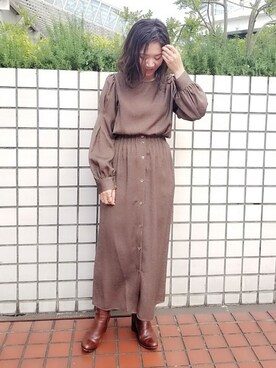 「アイテム（トップス、ブラウン系）」を使った、KANEKOさん（レディース・155cm）の秋コーディネート