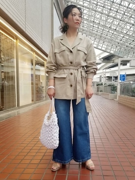 「アイテム（ミリタリージャケット）」を使った、KANEKOさん（レディース・154cm）の春コーディネート