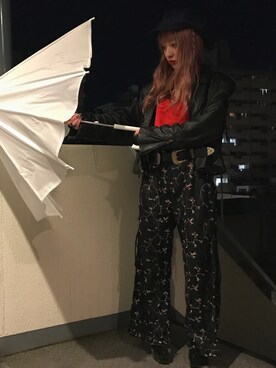「刺繍」｜「アイテム（ライダースジャケット）」を使った、MIHOさん（レディース・148cm）の春コーディネート