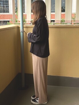 「UNIQLO（ユニクロ）のアイテム（Tシャツ/カットソー、ブラック系）」を使った、ゆかさん（レディース・156cm）の夏コーディネート