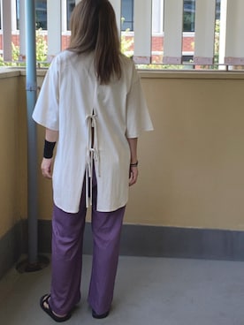 「しまむら（シマムラ）のアイテム（Tシャツ/カットソー、ベージュ系）」を使った、ゆかさん（レディース・156cm）の夏コーディネート