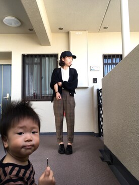 「ブラウン×ブラック」｜「アイテム（その他シューズ）」を使った、kayonさん（レディース・158cm）の秋コーディネート