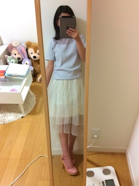 「earth music&ecology（アースミュージックアンドエコロジー）のアイテム（トップス、グレー系）」を使った、いぐつさん（レディース・155cm）の夏コーディネート