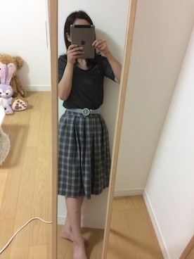 「GU（ジーユー）のアイテム（トップス、ブラック系）」を使った、いぐつさん（レディース・155cm）の秋コーディネート