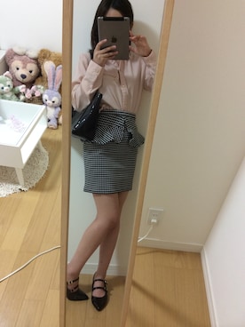 「しまむら（シマムラ）のアイテム（Tシャツ/カットソー、ピンク系）」を使った、いぐつさん（レディース・155cm）の秋コーディネート