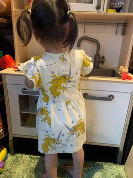 「Mini Rodini（ミニロディーニ）のアイテム（ワンピース/ドレス）」を使った、kaeさん（キッズ・90cm）の夏コーディネート
