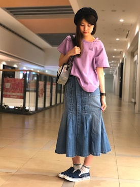 「ラベンダー」｜「アイテム（スリッポン）」を使った、ヤマモトマイさん（レディース・165cm）の春コーディネート