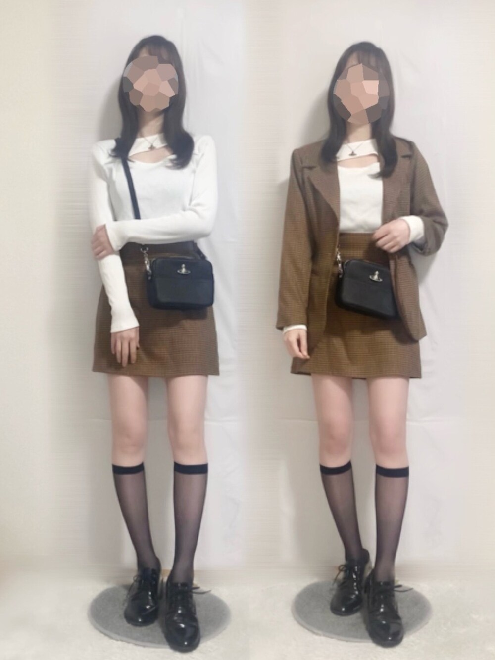 ホワイト系のTシャツ/カットソー、ブラウン系のスカート、ブラウン系のテーラードジャケットを着用したレディースの春コーディネートの1枚目の写真