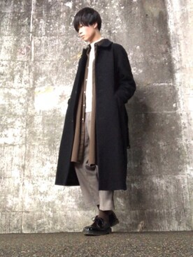 「TAKEO KIKUCHI（タケオキクチ）のアイテム（ステンカラーコート）」を使った、mashiさん（メンズ・174cm）の冬コーディネート